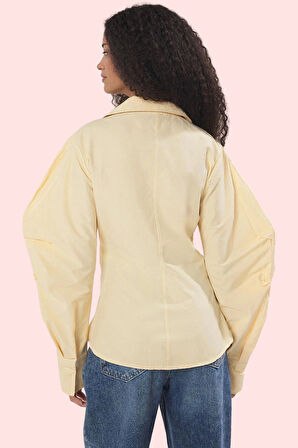 Kadın Asimetrik Fitted Gömlek Terrycotton Kumaşlı Günlük Şıklık Yaz Aylarının Vazgeçilmezi