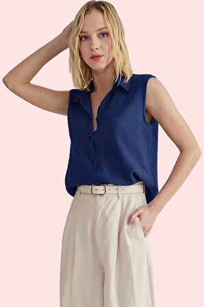 Kadın Yazlık Kolsuz Gömlek Renk Regular Kalıp Günlük Kullanım İçin Nefes Alan Kumaş Hafta Sonu