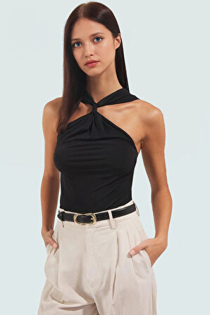 Basic Kolsuz Örme Bluz V Yaka Fitted Kalıp Günlük Kullanım Profesyonel Görünüm