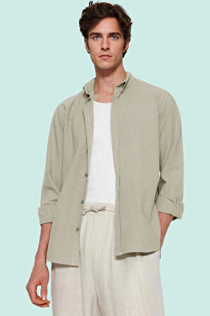 Erkek Pamuklu Keten Görünümlü Gömlek Regular Fit Rahat Günlük Stil Yaz Aylarının Vazgeçilmezi