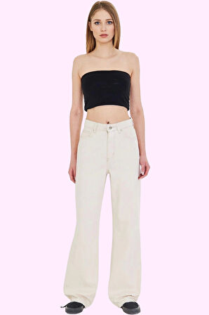 Kadın Pamuk Straight Jean Pantolon Yüksek Bel Geniş Paça Günlük Kullanım Dayanıklı Malzeme