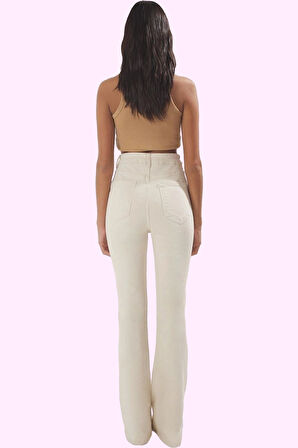 Kadın Düz Desenli Yüksek Bel Flare Jean Günlük Şıklık Hafta Sonu Yaz Aylarının Vazgeçilmezi