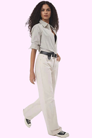 Kadın Pamuk Denim Pantolon Yüksek Bel Geniş Paça Casual Kombinler Yaz Aylarının Vazgeçilmezi