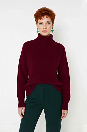 Kadın Basic Oversize Dik Yaka Triko Kazak Düşük Kol Uzun Boy Kışlık Günlük Şıklık Sunar Kaliteli