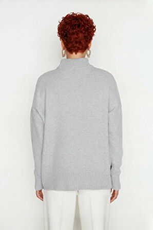 Kadın Basic Oversize Dik Yaka Triko Kazak Düşük Kol Uzun Boy Kışlık Günlük Şıklık Sunar Kaliteli