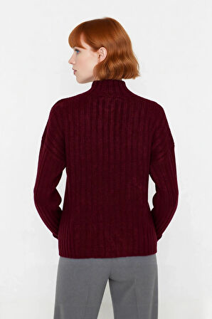 Kadın Dik Yaka Oversize Kalıp Düz Renk Düşük Kol Triko Kazak Soğuk Havalarda Konforlu ve Modern