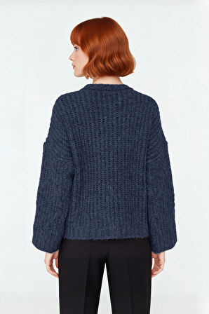 Kadın Kalın Saç Örgülü Oversize Triko Kazak Soğuk Havalar İçin Şık Bisiklet Yaka Standart Kol