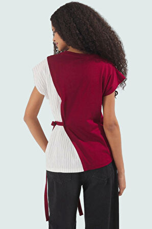 Asimetrik Bluz Kısa Kol Bisiklet Yaka Pamuklu Örme Kumaş Rahat Kalıp Ve Şık