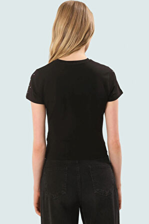 Asimetrik Taşlı T shirt Pamuklu Fitted Yazlık Dayanıklı Malzeme Modern Stil Özenle Seçilmiş