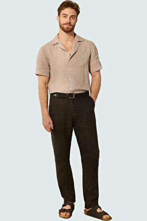 Erkek Düz Desenli Keten Pantolon Boru Paça Normal Bel Rahat Günlük Yaz Aylarının Vazgeçilmezi