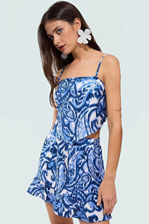 Dokuma Viskoz Plaj Bluz Etek Takımı Çok Şal Desenli Yazlık Profesyonel Görünüm Premium Kalite