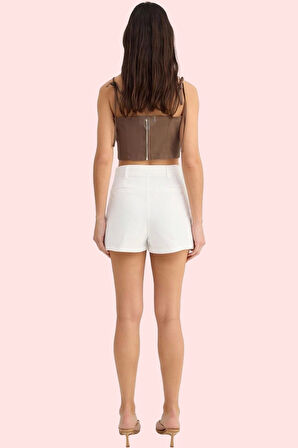 Kadın Mini Şort Pamuk Straight Siluet Yüksek Bel Günlük Kullanım Yaz Aylarının Vazgeçilmezi