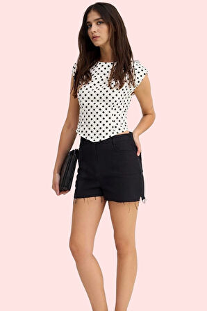 Kadın Pamuk Kısa Gabardin Şort Rahat Kesim Yazlık Günlük Hafta Sonu Yaz Aylarının Vazgeçilmezi