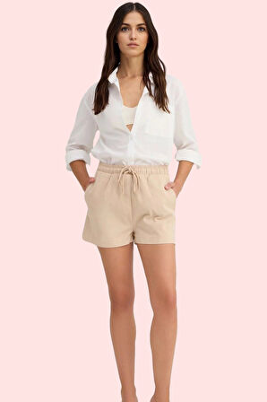 Kadın Mini Şort Pamuk Gabardin Kumaş Rahat Yüksek Bel Straight Günlük Yaz Aylarının Vazgeçilmezi