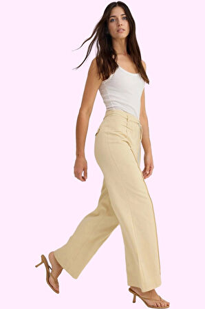 Kadın Pamuklu Geniş Paça Pantolon Yazlık Rahat Kumaşlı Casual Günlük Kullanım Modern Tasarım