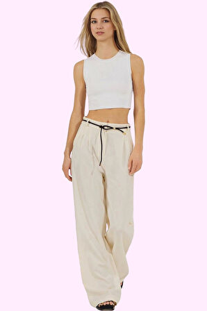 Kadın Yüksek Bel Geniş Paça Pantolon; Wide Leg Kalıp; Yazlık Casual Stil Dayanıklı Malzeme