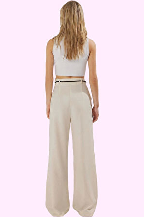 Kadın Yüksek Bel Geniş Paça Pantolon; Wide Leg Kalıp; Yazlık Casual Stil Dayanıklı Malzeme