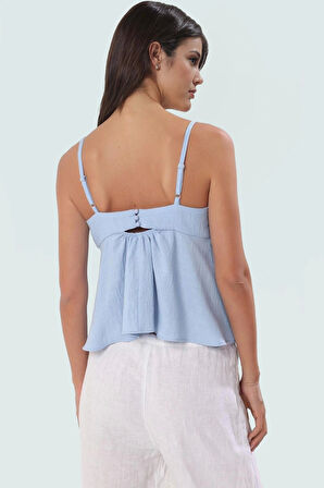 Fitted Kalıp Keten Görünümlü Kolsuz Bluz %100 Polyester Günlük Kullanım İçin