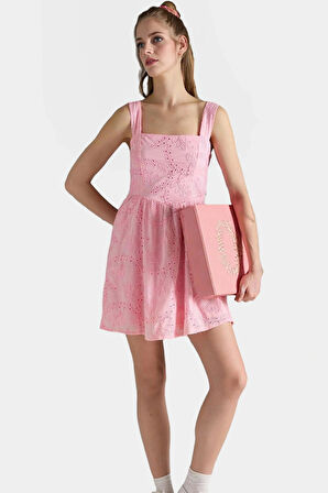 Dokuma Pamuklu Mini Elbise Belden Açılan Etekli Yazlık Mükemmel Uyum Seçkin Malzeme