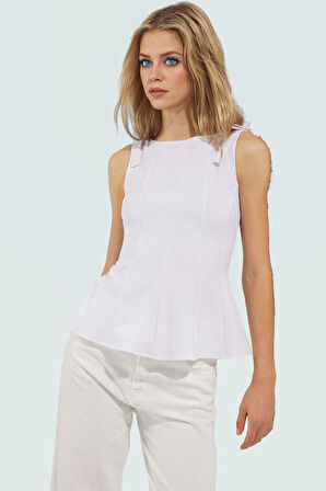 Kolsuz Örme Bluz Peplum Kesim Bisiklet Yaka Yazlık ve Şık Mükemmel Uyum Modern Stil