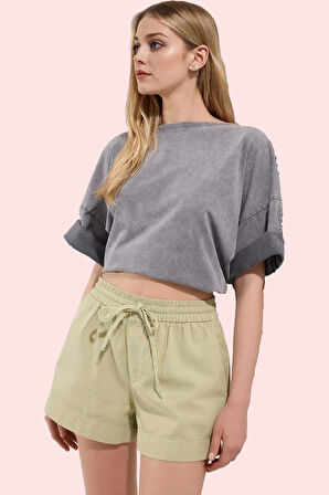 Kadın Pamuk Düz Desenli Rahat Şort Yaz Aylarının Vazgeçilmezi Günlük Kullanım Modern Tasarım