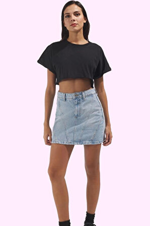 Kadın Pamuk Denim Mini Etek Yüksek Bel Soluk Efekt Günlük Kombinler İçin Dayanıklı Malzeme