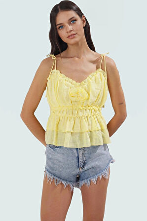 İnce Askılı Keten Bluz Yazlık Rahat Crop Pamuklu Viskoz Günlük Kullanım İçin