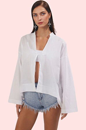 Kadın Pamuk Dokuma Vual Gömlek Truvakar Kol Düz Desen Yazlık Plaj Giysisi Günlük Kombinler