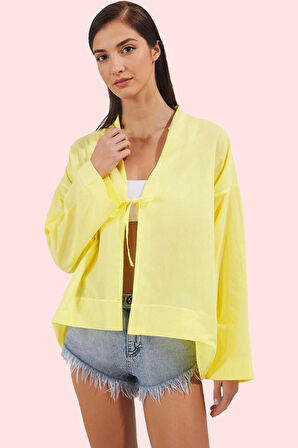 Kadın Pamuk Dokuma Vual Gömlek Truvakar Kol Düz Desen Yazlık Plaj Giysisi Günlük Kombinler