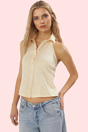 Kadın Pamuklu Fitted Kalıp Düz Desenli Kolsuz Bluz Yazlık Günlük Kullanım Kaliteli Malzeme