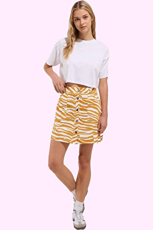 Kadın Pamuk Zebra Desenli Düğmeli Mini Etek Günlük Stil İçin Hafta Sonu Yaz Aylarının Vazgeçilmezi