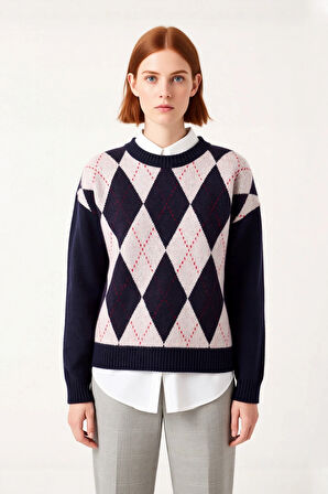 Kadınlar İçin Konforlu Oversize Baklava Desenli Düşük Kol Triko Kazak Kış Stilinin Gözdesi