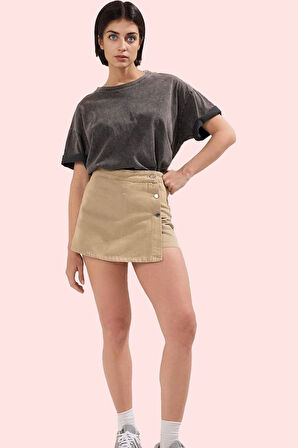 Kadın Denim Şort Etek Pamuk Yüksek Bel Kısa Boy Geniş Paça Günlük Stil Yaz Aylarının Vazgeçilmezi