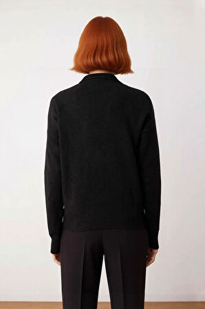 Kadın Şık İncili Fiyonk Detaylı Triko Kazak Regular Kalıp Bisiklet Yaka Standart Kol İlkbahar