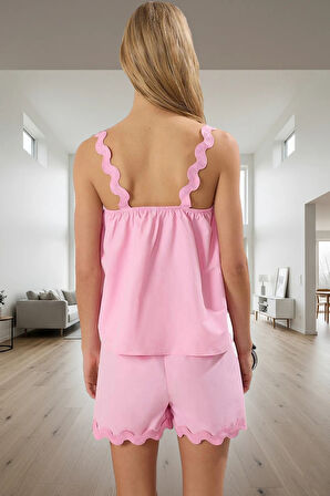 Şerit Detaylı Kolsuz Pamuklu Pijama Takımı Regular Yazlık Rahat Konforlu Kesim