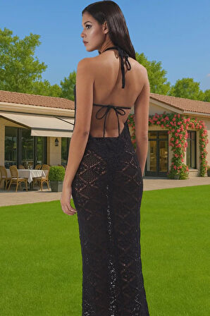 Kadın Yazlık Triko Plaj Elbisesi Bodycon Slim Fit Halter Profesyonel Görünüm Modern Stil