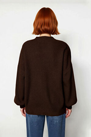 Kadın Oversize Basic Uzun Balon Kol Selanik Dokuma Triko Kazak 100% Akrilik Soğuk Havalar Kaliteli