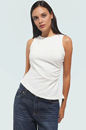 Rahat Yazlık Bluz Fitted Kalıp Kolsuz Bisiklet Yaka Dokuma Kumaş Günlük Kullanım İçin