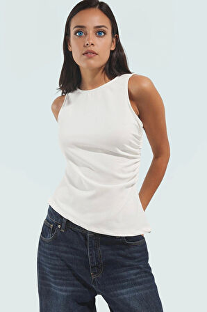 Rahat Yazlık Bluz Fitted Kalıp Kolsuz Bisiklet Yaka Dokuma Kumaş Günlük Kullanım İçin