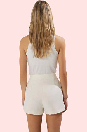 Kadın Yüksek Bel Boru Paça Bermuda Şort Günlük Kombinler İçin Rahat Ve Şık Kaliteli Malzeme