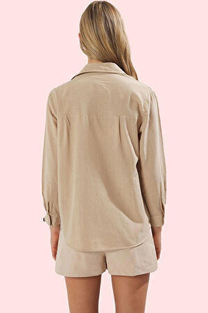 Kadın Pamuklu Düz Desenli Uzun Kollu Basic Gömlek Rahat Günlük Stil Yaz Aylarının Vazgeçilmezi