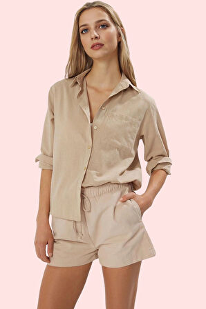 Kadın Pamuklu Düz Desenli Uzun Kollu Basic Gömlek Rahat Günlük Stil Yaz Aylarının Vazgeçilmezi