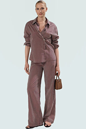 Rahat Viskoz Kumaşlı Çizgili Takım Elbise Günlük Kullanım İçin İdeal Zarifane Tasarım