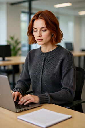 Kadın Gri Triko Oversize Bisiklet Yaka Düşük Kol Rahat Günlük Kış Kombinlerinin Vazgeçilmezi