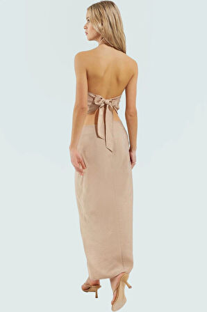 Shally Dokuma Kumaştan Kolsuz Crop Bluz Etek Takım Rahat Kullanım Mükemmel Uyum Özenle Seçilmiş