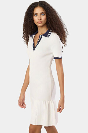 Rahat Triko Mini Elbise Polo Yaka Kısa Kol Bodycon Kaliteli İşçilik Seçkin Malzeme