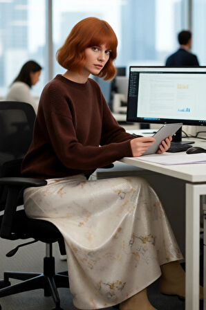 Kadın Kahverengi Oversize Triko Kazak Bisiklet Yaka Düşük Kol Tasarımı Kış Günleri İçin İdealdir