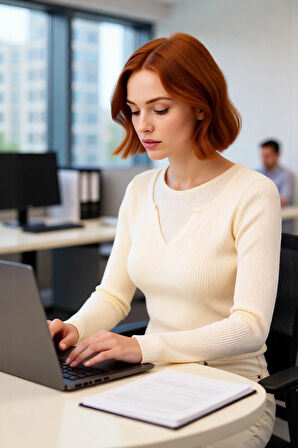 Şık Kadın Fitted Kesim Uzun Kollu Triko Kazak Renk Bloklu Basic Siluet Kış Sonbahar Kombinlerinin