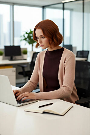 Kadın Dik Yaka Renk Bloklu Fitilli Triko Kazak Fitted Kalıp Uzun Kollu Kış Sezonu Basic Kaliteli