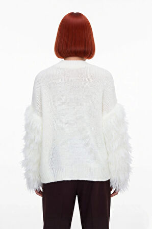 Kadın Triko Oversize Kalıp Saç Örgülü Düşük Kol Püsküllü Kazak Günlük Şıklık Sunar Kışa Özel